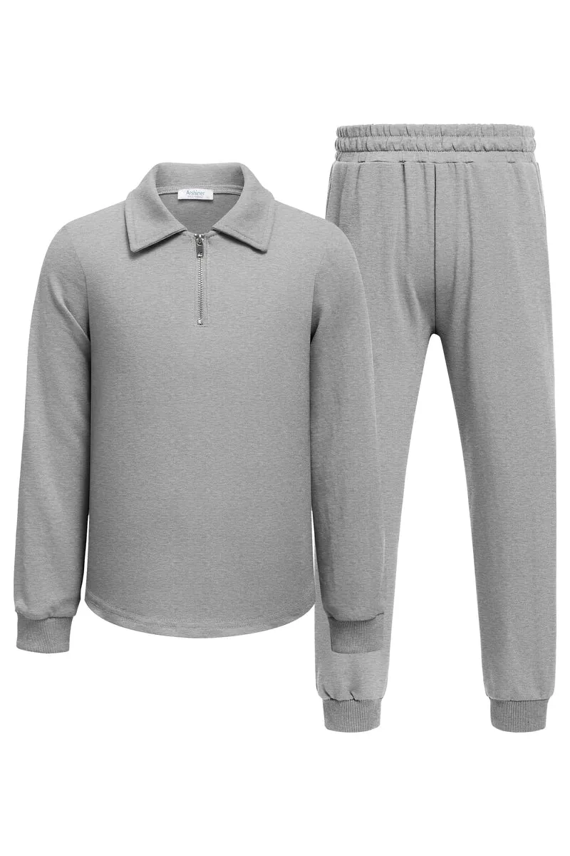 Arshiner Boys' 2-Piece Set, Long-Sleeve Zip Polo Shirt and Pant