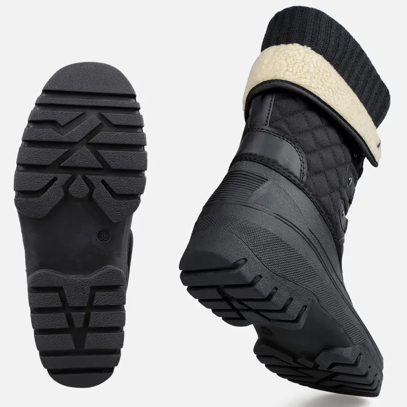 Knixmax Women's Black Snow Boots with Warm Lining, Waterproof Upper and Non-slip Sole Winter Boots