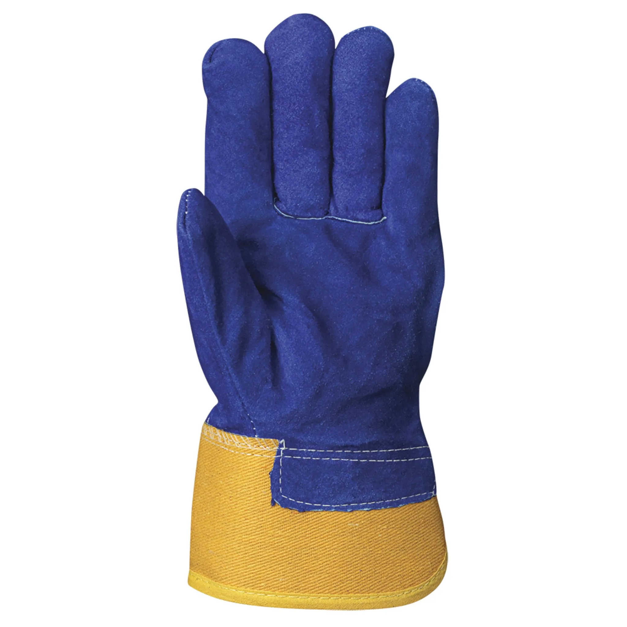 Pioneer Men's Cowsplit Work Gloves 655 - Boa Fleece for Warmth, Durable Blue/Yellow Leather, Rubberized Cuff, Ideal for Cold Weather | Pack of 12